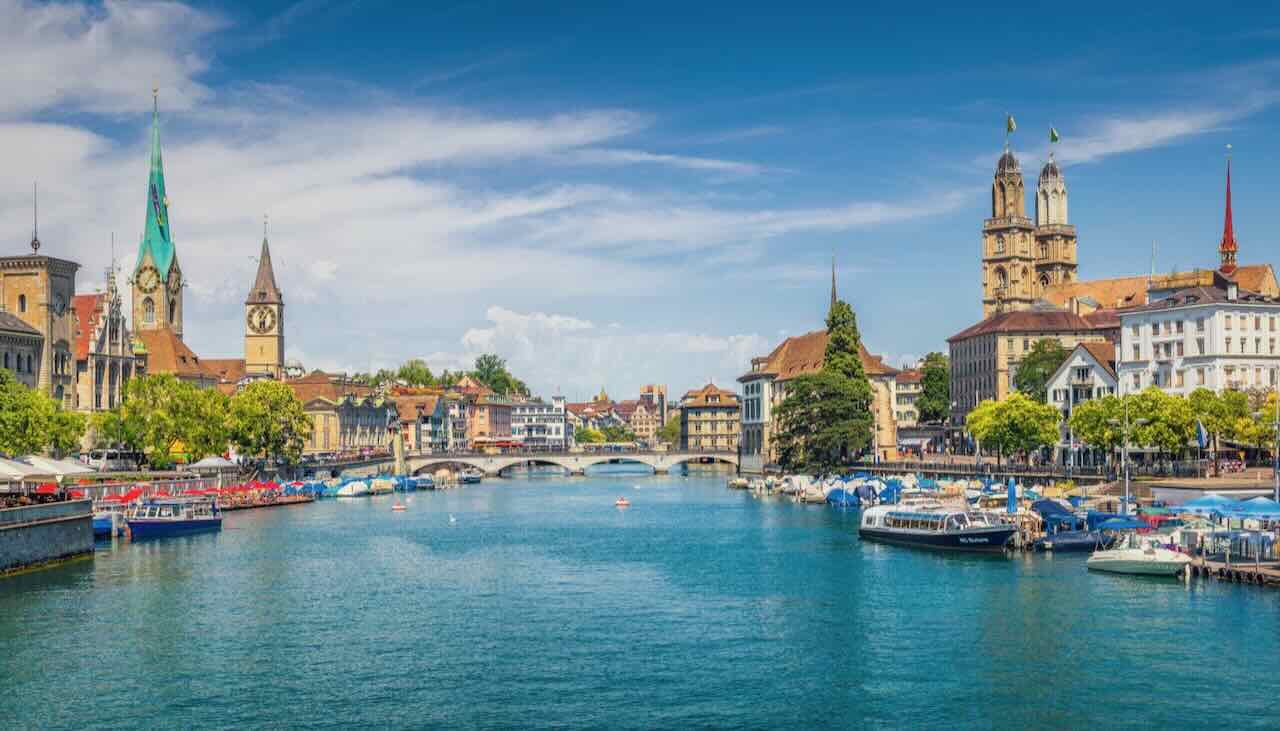 Historic Zurich city center with famous river Limmat, Switzerland